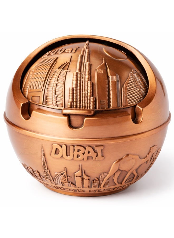 منفضة سجائر كلاسيكية مزخرفة, حامل سجائر بتصميم دبي والقلعة مع غطاء دوار | تحفة فنية من السبائك عالية الجودة لديكور المنزل والمكاتب والفنادق (برونزية) - Image 1